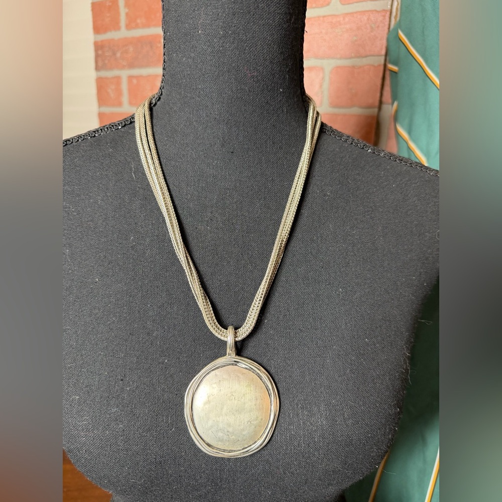 Premier Designs Silver Tone Wheat Barrel Chain Necklace with Detachable Pendant